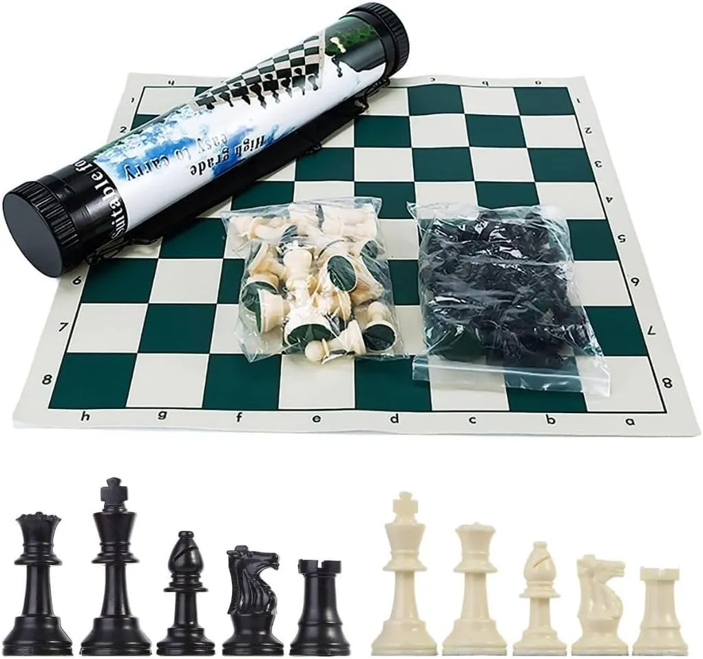 Medium Portable Travel Chess Set in Tube | Roll-Up Mat (45x45 cm)