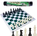 Large Portable Chess Set in Tube | Tournament Size Roll-Up Mat (50x50 cm)